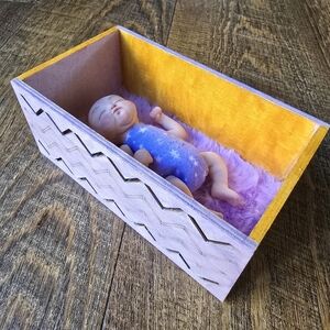 Handmade Polymer Clay Baby Doll and Crib